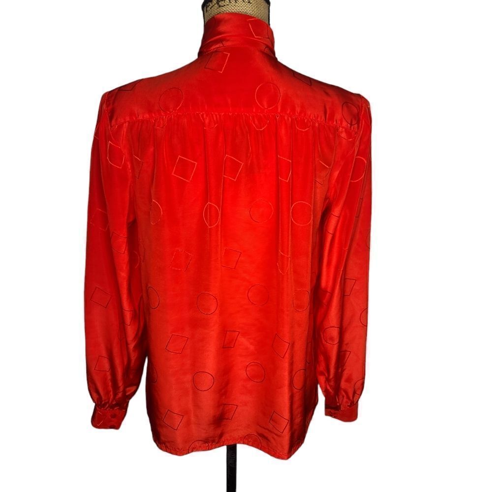 Vintage 80s Monochromatic Geometric Red Long Sleeve Blouse - Picture 3 of 12